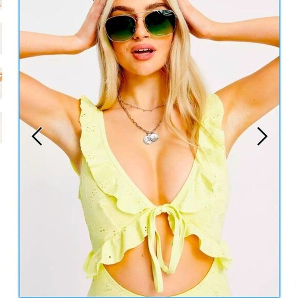 ASOS DESIGN Eyelet Tie Front Swimsuit Yellow Size 6 BNWT - Picture 3 of 8